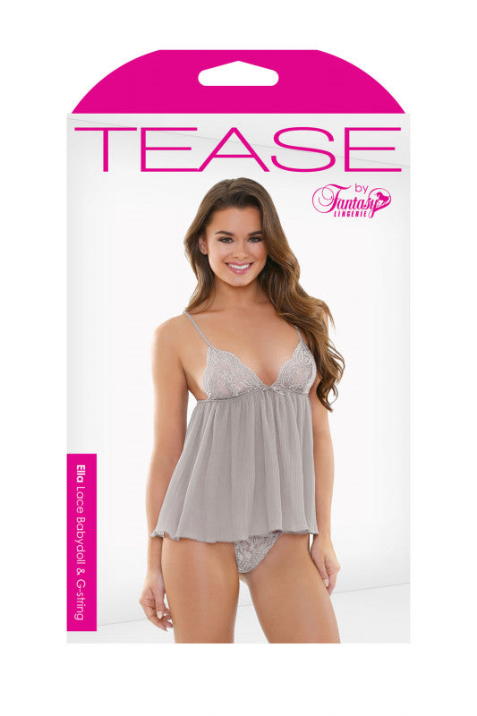 Ella Lace Babydoll and G-String - Dove/gray - S/m