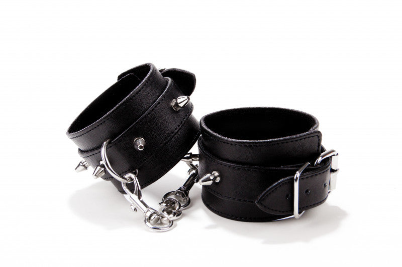 Spiked Leather Handcuffs - Black