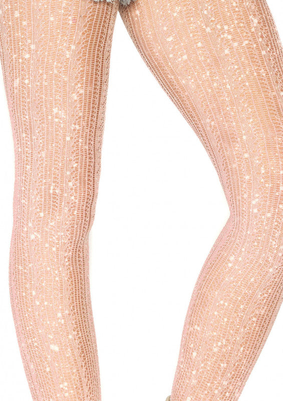 Spandex Crotched Stripe Lurex Shimmer Tights - Rose Gold - One Size